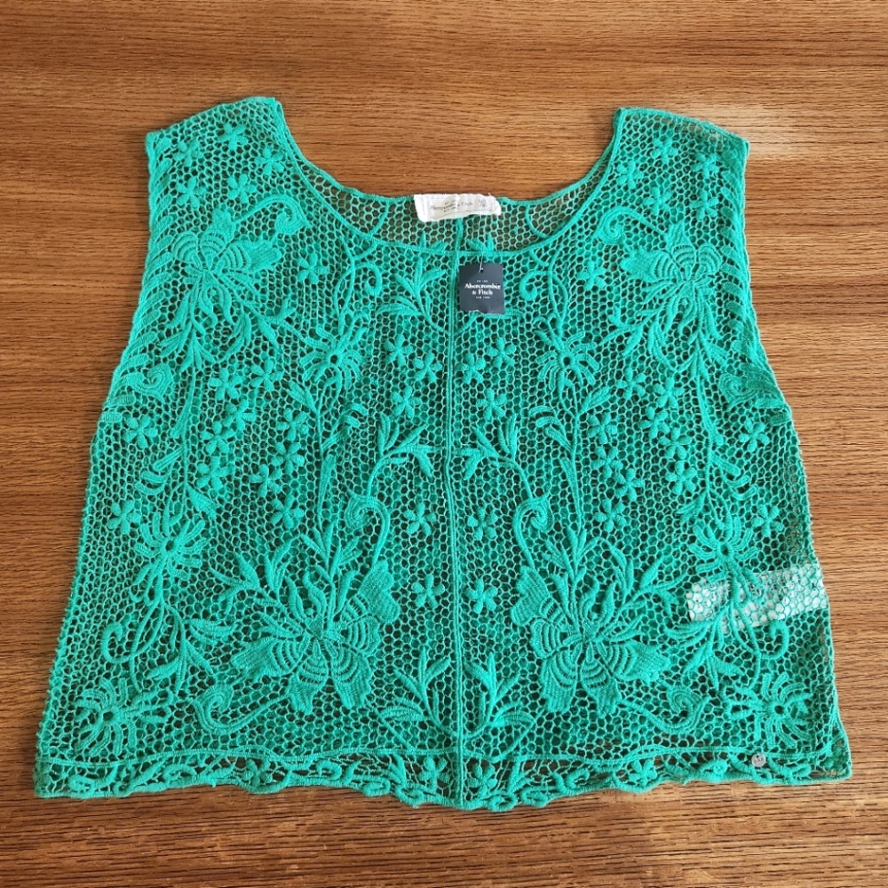 NWT Abercrombie & Fitch Women's Crochet Style Lace Tank Top Green Medium Large
